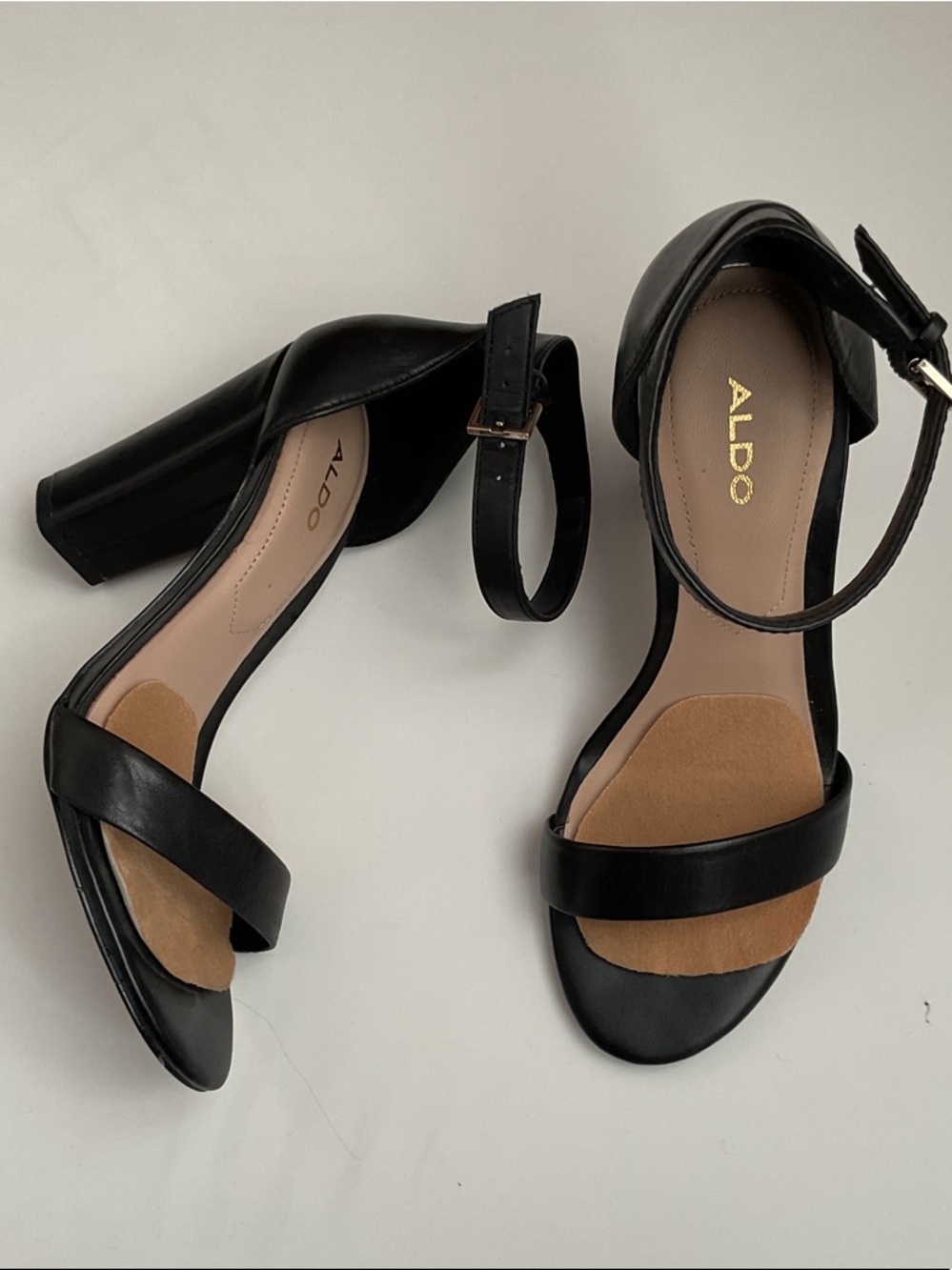 Aldo Black Leather Block Heel Sandals